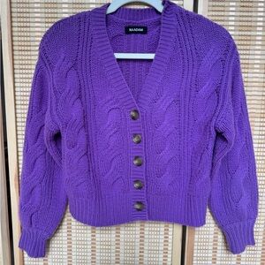 NAADAM Women's Vibrant Purple Cable Cardigan